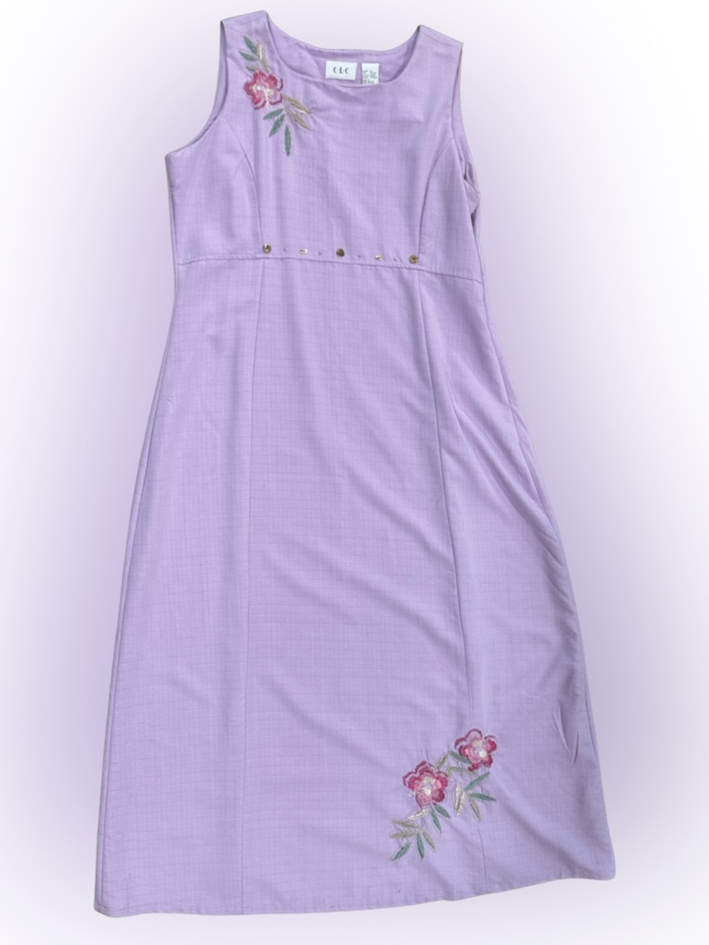Vintage Cricket Lane Sheath Lilac Embroidered Sleeveless Maxi Dress